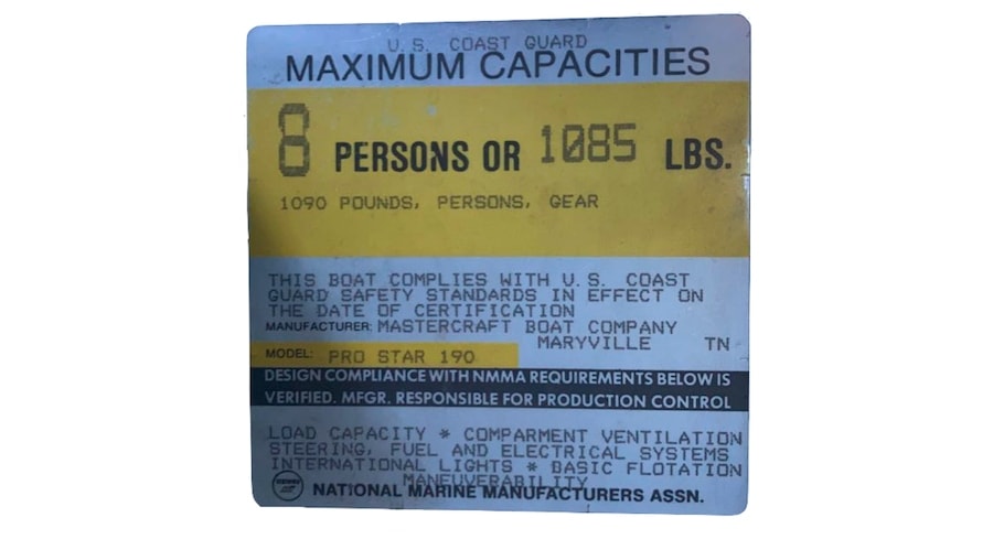 1988-mastercraft-prostar-190-capacity-plate