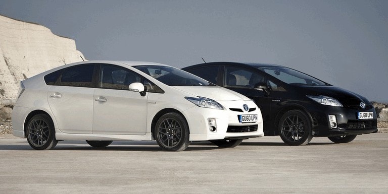 black-and-white-2010-toyota-priuses